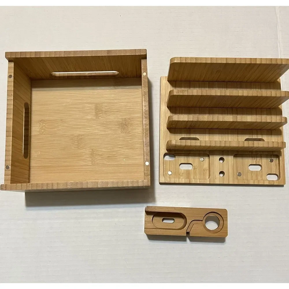 Bamboo Desk Organizer Charging Station Phone Tablet Mail Holder Wood